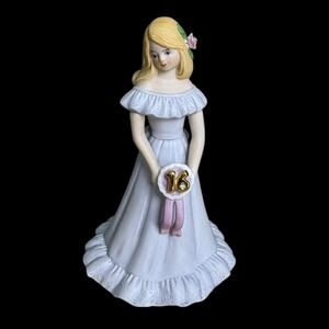 Growing Up Girls Sweet 16 Music Box Blonde Figurine Blue Dress Enesco Vintage